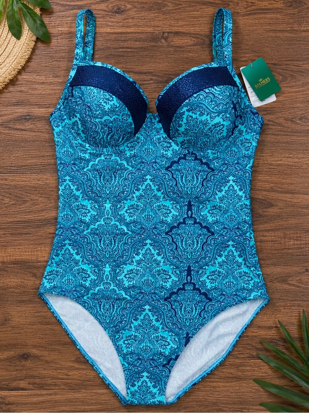 Palmers Underwire One Piece Swimsuit Turquoise Paisley B Cup L NWT